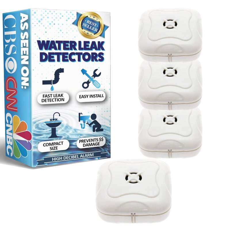 Mindful Design Water Leak Detector - Very Loud Water Sensor Alarm for Home, Flood Detection Alarm Sensor for Sinks, Sump Pumps, Basements, and Laundry Rooms by Mindful Design (White, 4 Pack) - Image 1